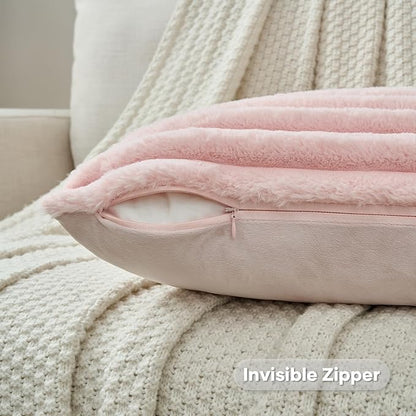 FUTEI Pink Throw Pillow Covers Set of 2, 26x26 Inch Striped Texture Euro Pillow - Image 3