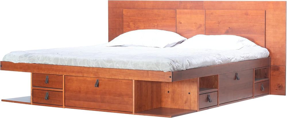 memomad Bali Slim Set: Bed + Flat Headboard, King Size, Caramel Brown