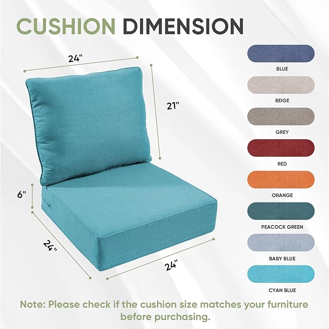 Outdoor Chair Cushions Set of 3, Waterproof 24x24 Patio Chair Cushion, Couch - Image 7