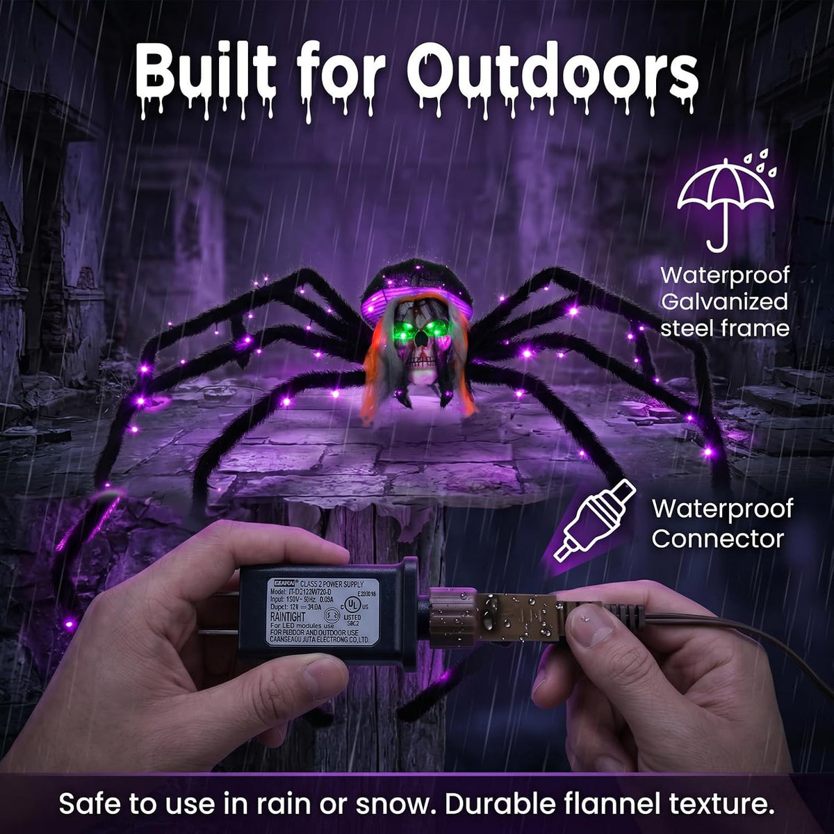 52" Halloween Giant Skull Face Spider, Lighted Outdoor Decoration with Flashing Red & Green Eyes, 70 LED Glowing Spider for Yard, Lawn, Porch, Haunted House Decor (52" Floor-Standing)