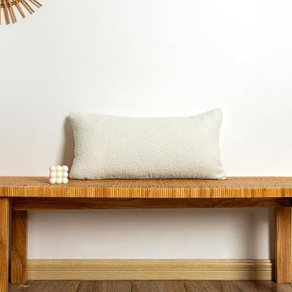 14x26 inch Boucle Lumbar Pillow Cover, Cream Woven Texture Neutral Long Pillow by JoraLion