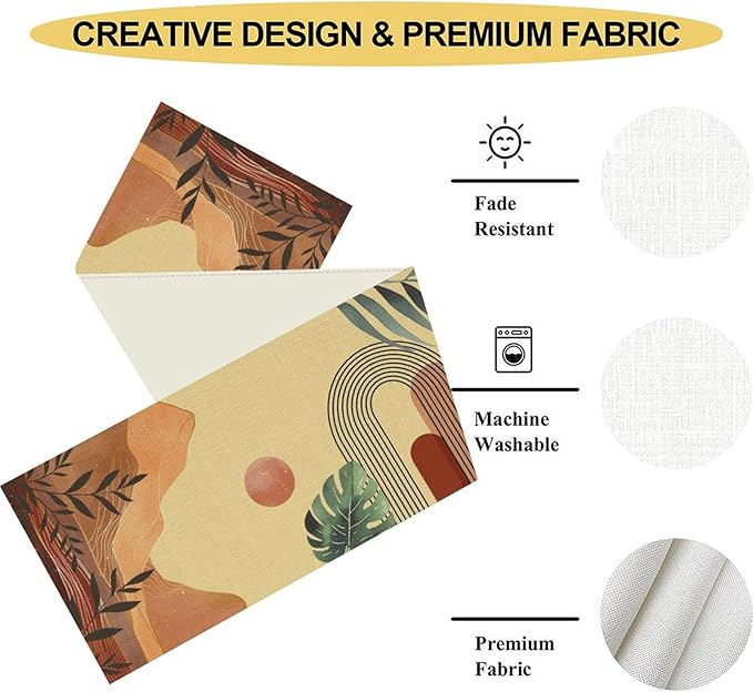 Abstract Mid Century Table Runner, Modern Mountain Sunset Boho Tropical Palm - Image 5