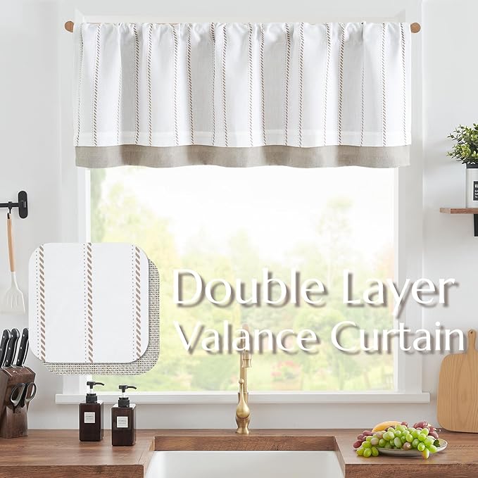 jinchan Nautical Valance Striped Linen Curtain 18 Inch Farmhouse Room Darkening - Image 2