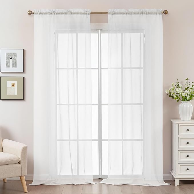 White Sheer Curtains 96 Inches Long, Privacy Semi Sheer Curtains - Image 2
