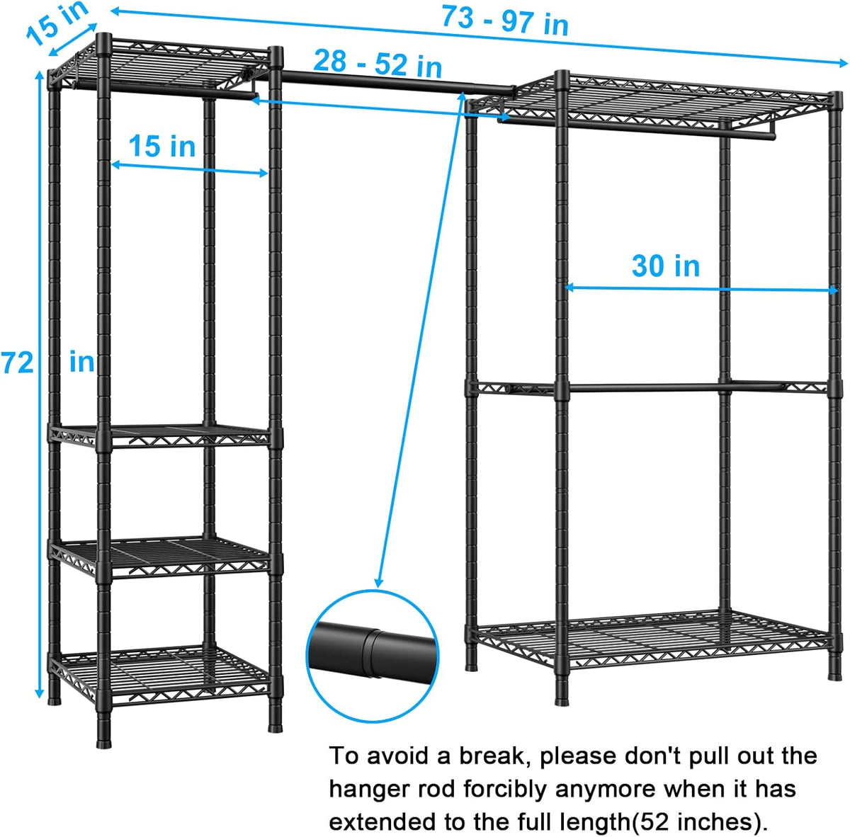 ulif e10 clothes rack（with stretchable hanger rod）freestanding clothing shown in use