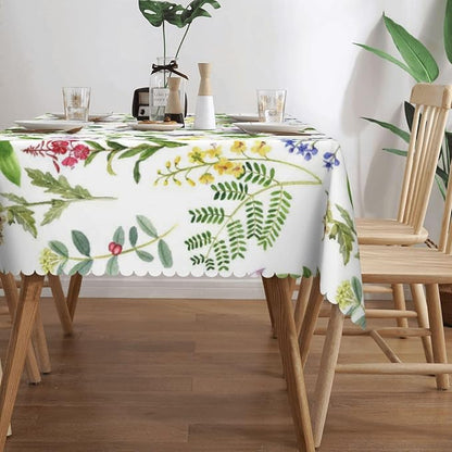 Botanical Tablecloth Green Herbs Plants Flowers Leaves Watercolor Natural Table - Image 4