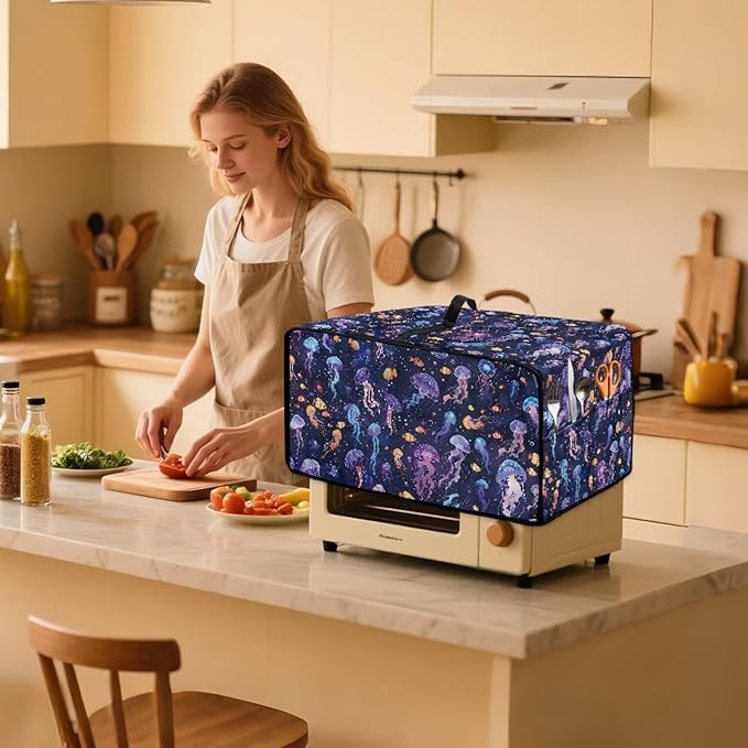 Jellyfish Clownfish Bubble Print Microwave Oven Cover Dust-Proof Fabric Toaster - Image 2