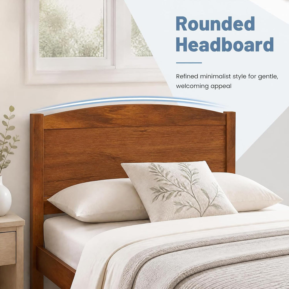 KOMFOTT Twin Size Bed Frame, Wooden Platform Bed with Curved Headboard