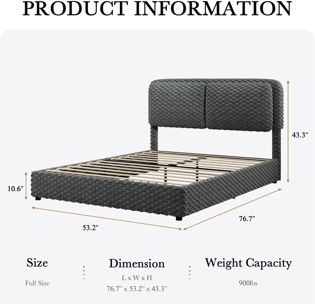 revominca full size bed frame with headboard, upholstered shown in use