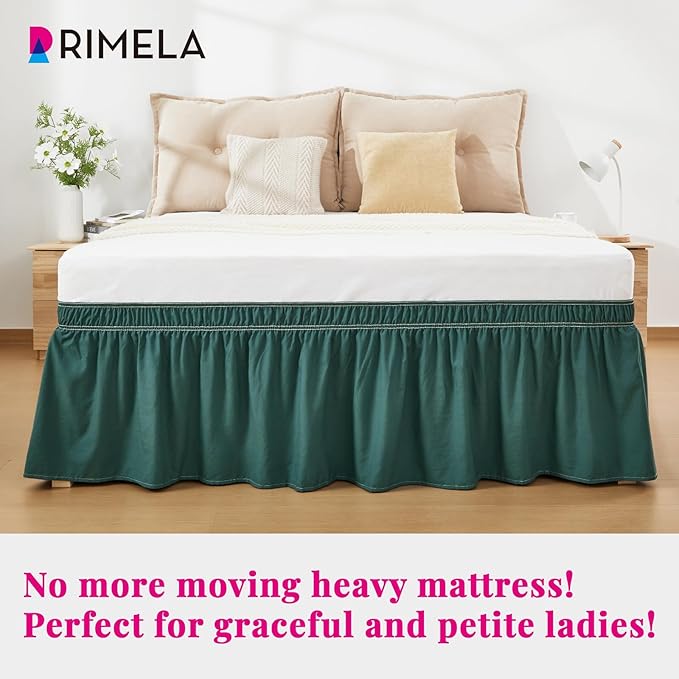 RIMELA Emerald Green Bed Skirt King Size 18 Inch Drop, Wrap Around Elastic - Image 3