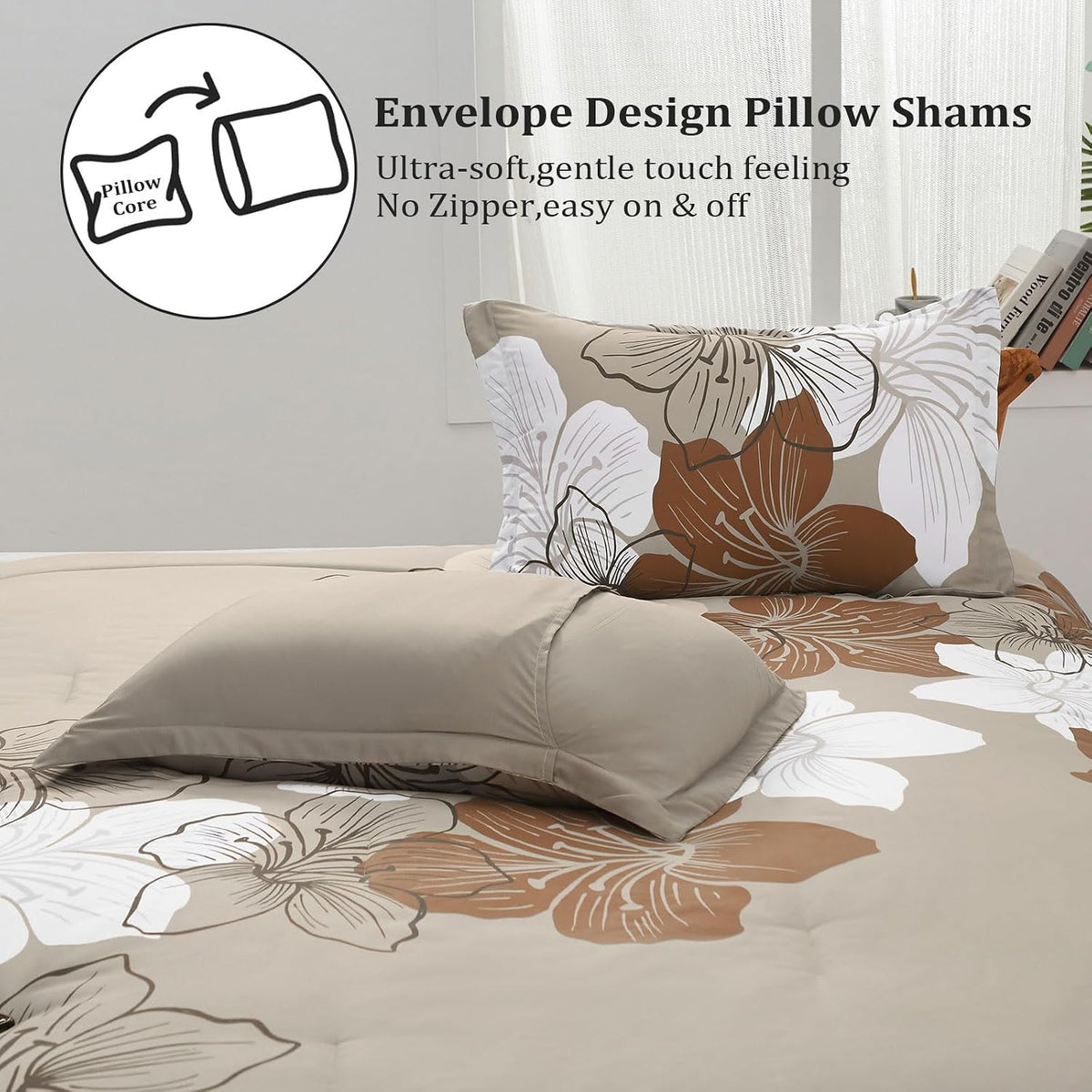 menghomeus brown floral comforter set, 3 piece california, package contents