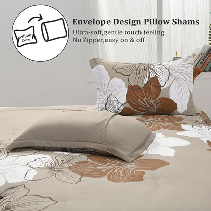 menghomeus brown floral comforter set, 3 piece california, package contents
