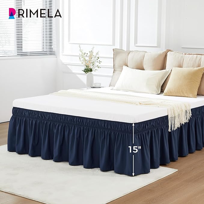 RIMELA Navy Blue Bed Skirt King Size 18 Inch Drop, Elastic Bed Skirting - Image 6