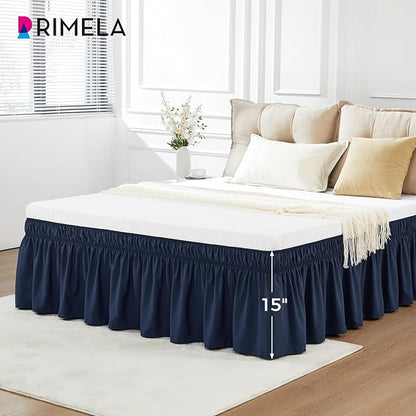 RIMELA Navy Blue Bed Skirt King Size 18 Inch Drop, Elastic Bed Skirting - Image 6