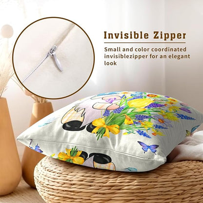 Spring Gnome Decorative Throw Pillow Cover 16x16 Inch Set of 2 Bloom Flower - Image 3