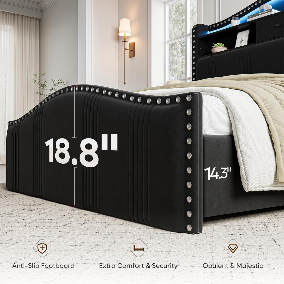 cikunasi 51.5" queen size bed frame with headboard, close-up detail