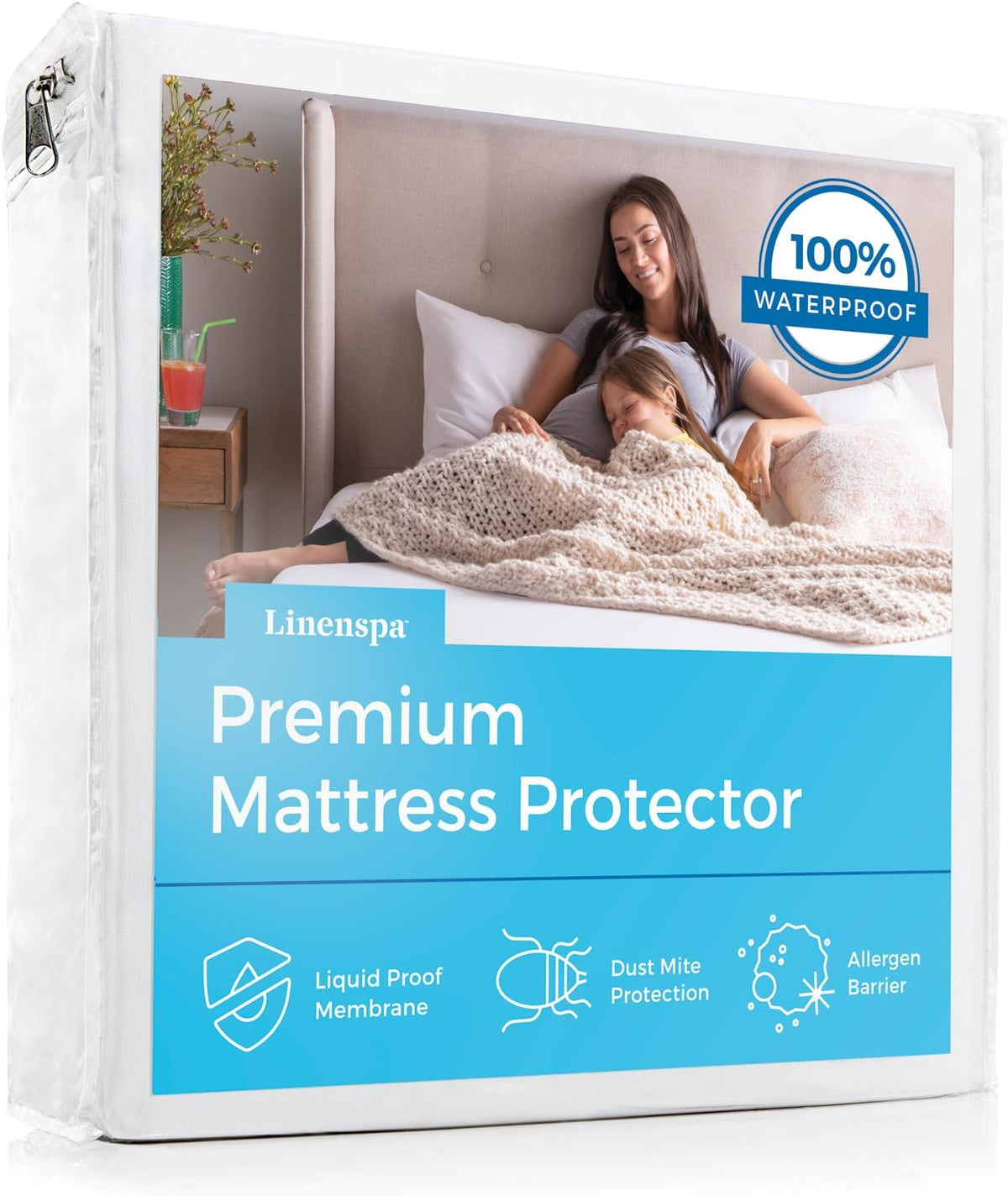 linenspa waterproof mattress protector, breathable, cal king size, main product view