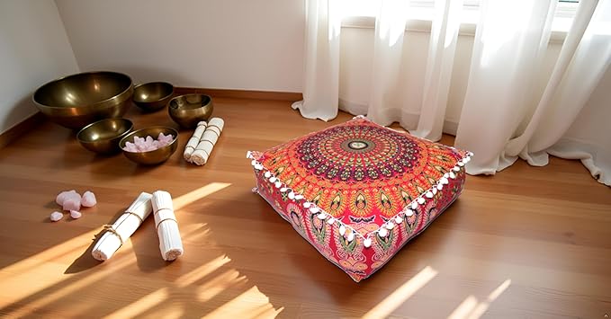 CRAFT KALA Red Peacock Large Hippie Mandala Meditation Floor Ottoman Pillow - Image 2