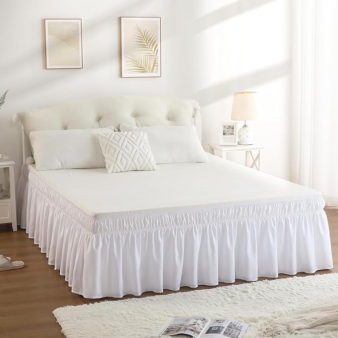 RIMELA White Bed Skirt Queen Size 15 Inch Drop, Elastic Bed Skirting - Image 7
