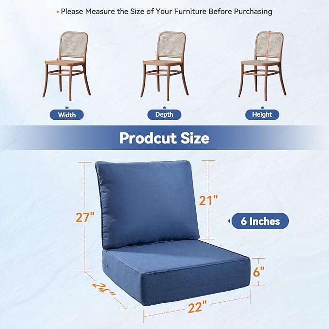 6" Thick Outdoor Cushions 22x24x6, 5-Set Deep Seat Patio Cushions - Image 9