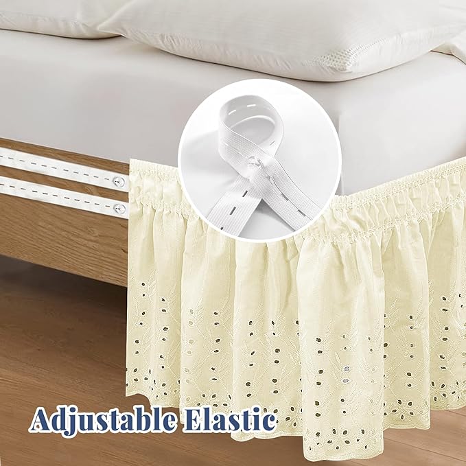 Full Bed Skirt, Wrap-Around Elastic Ruffled Eyelet Bed Skirt Full Size Dust - Image 4