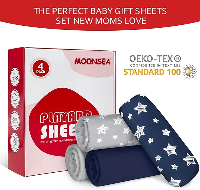 Pack and Play Sheets Boys, 4 Pack Mini Crib Sheets, Stretchy Pack and Play - Image 4