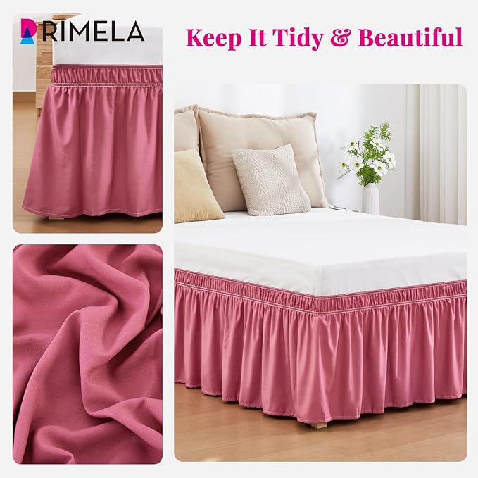 RIMELA Dusty Red Bed Skirt Queen Size 18 Inch Drop, Wrap Around Elastic Bedskirt - Image 6