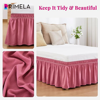 RIMELA Dusty Red Bed Skirt King Size 15 Inch Drop, Wrap Around Elastic Bedskirt - Image 7