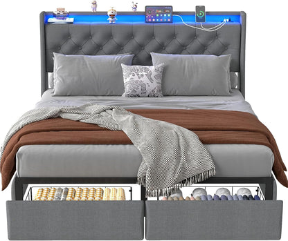 upholstered wingback full bed frame with 2 storage, view 9