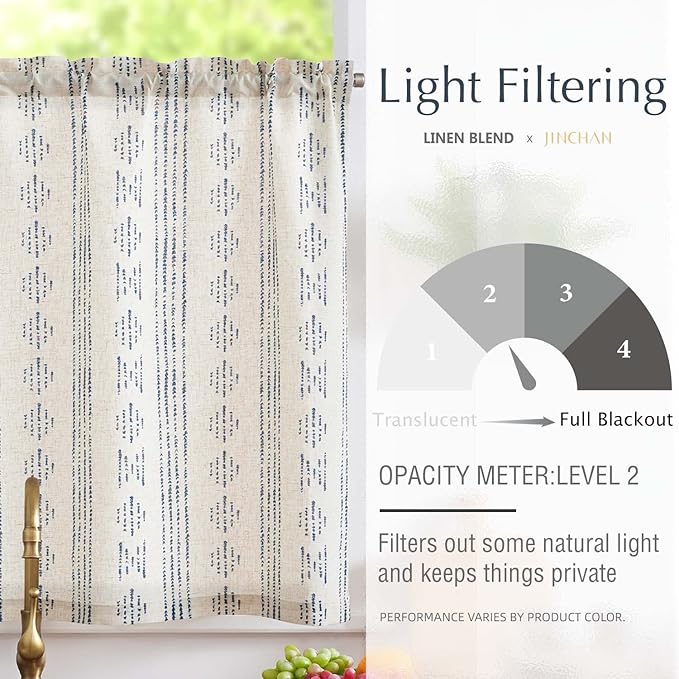 jinchan Boho Kitchen Curtain Linen Tier Curtain Bohemian Cafe 24 Inch Geometric - Image 5