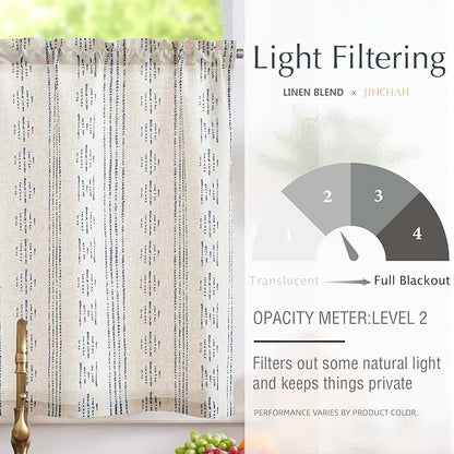 jinchan Boho Kitchen Curtain Linen Tier Curtain Bohemian Cafe 24 Inch Geometric - Image 5