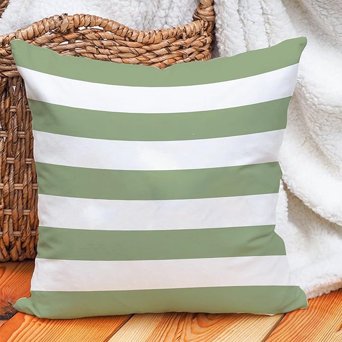 Leaveland Sage Green and White Stripe Set of 2 18x18 Inch Cotton Polyester - Image 8