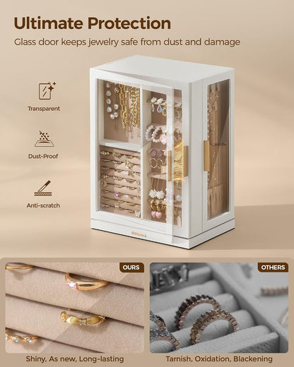 glimmloop 360° rotating jewelry box with 7 drawers, close-up detail