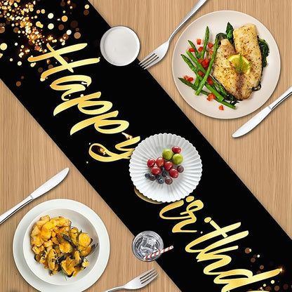 Elegant Black and Gold Happy Birthday Table Runner – 13x72 Inch Birthday Table - Image 4