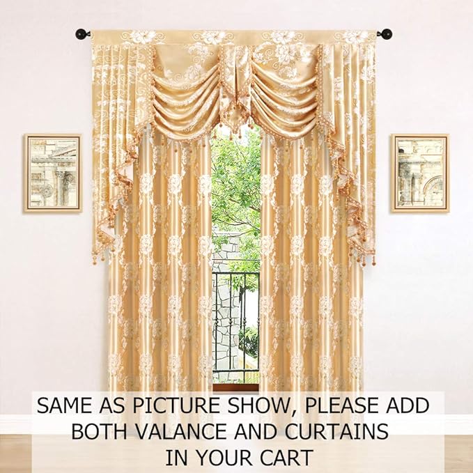 ELKCA Golden Jacquard Swag Waterfall Valance - Image 2