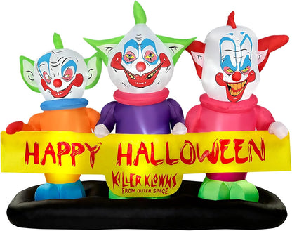 BLOWOUT FUN 6ft Long Halloween Inflatable Three Killer Clowns Decoration