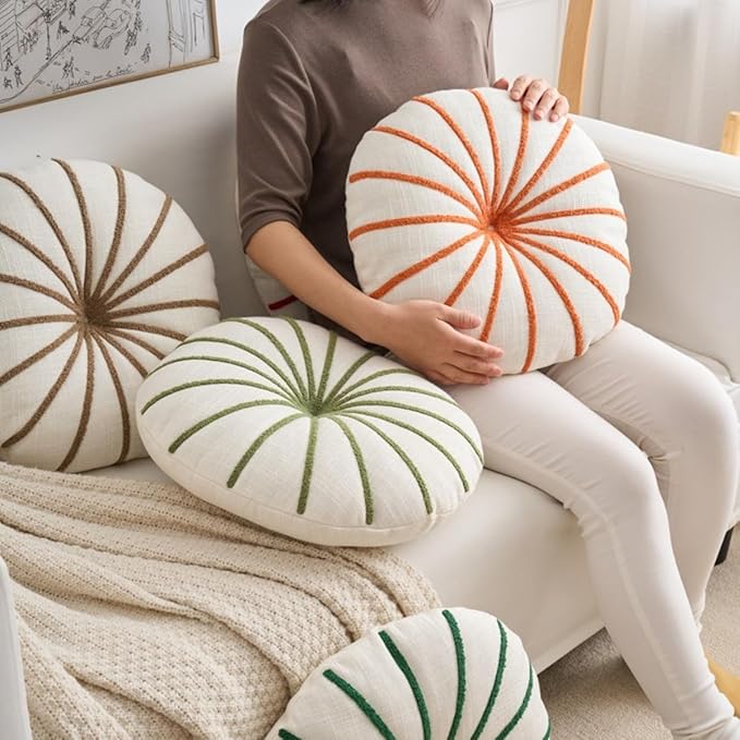 S_SSOY Round Pumpkin Throw Pillows 16", Colorful Striped Cushions Floor Pillows - Image 6