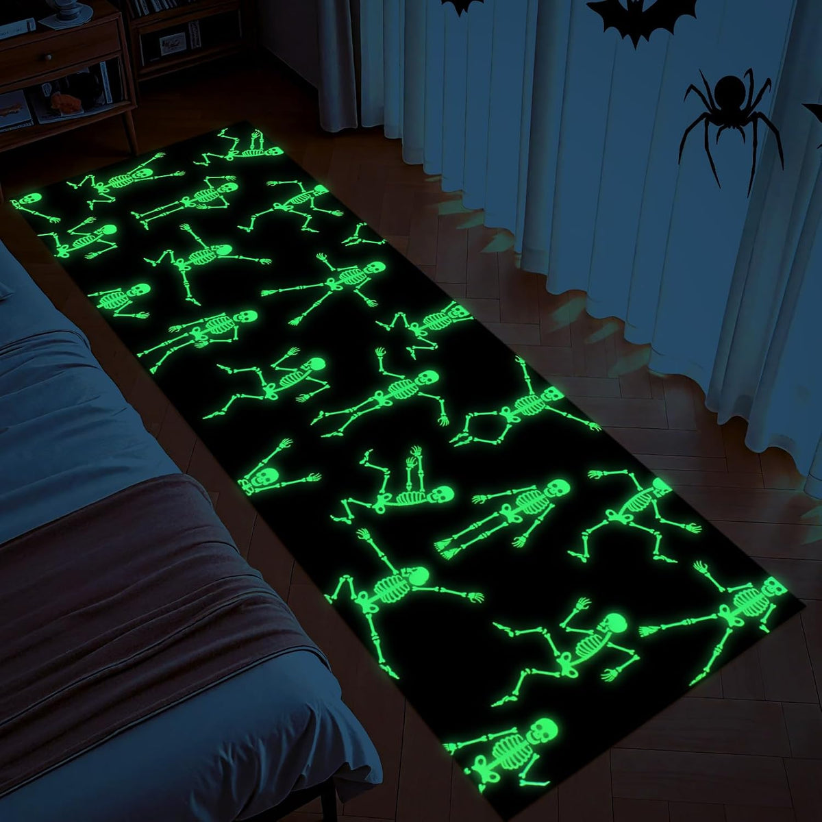 ASPMIZ Halloween Runner Rug, Glow-in-the-Dark Rug Runner Non Slip, Black Rugs with Rubber Back, Washable Rugs for Hallway Laundry Washroom Entryway Home Kitchen, Halloween Decorations, 20" x 60"