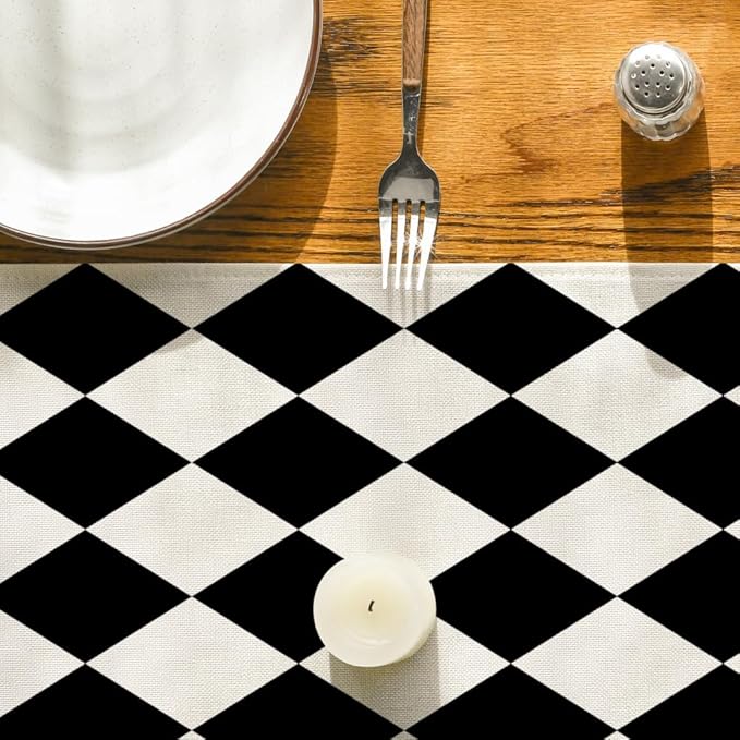 Artoid Mode Diamond Plaid Black Table Runner, Seasonal Halloween Party Kitchen - Image 7