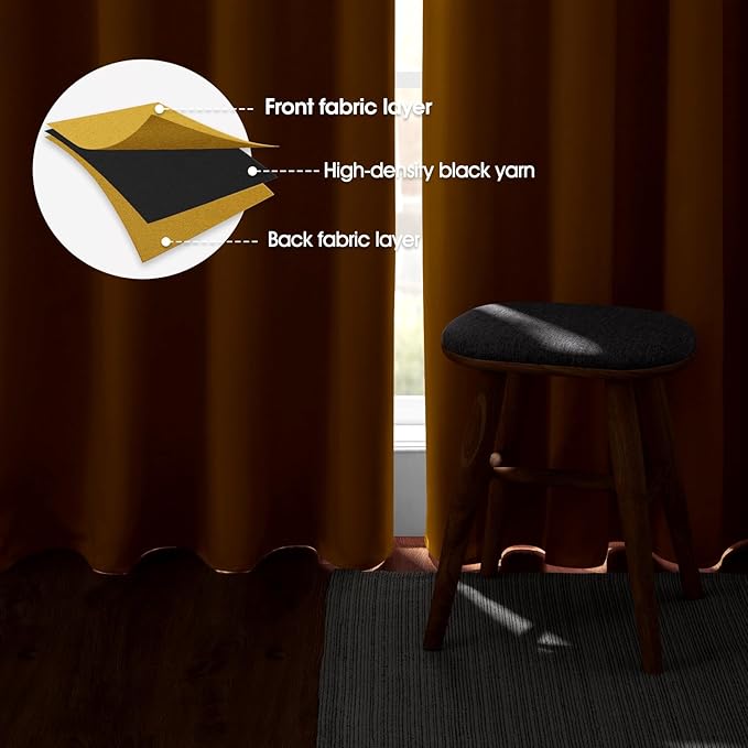 HOMEIDEAS Blackout Curtains 52 X 84 Inch 2 Panels Mustard Yellow Room Darkening - Image 3
