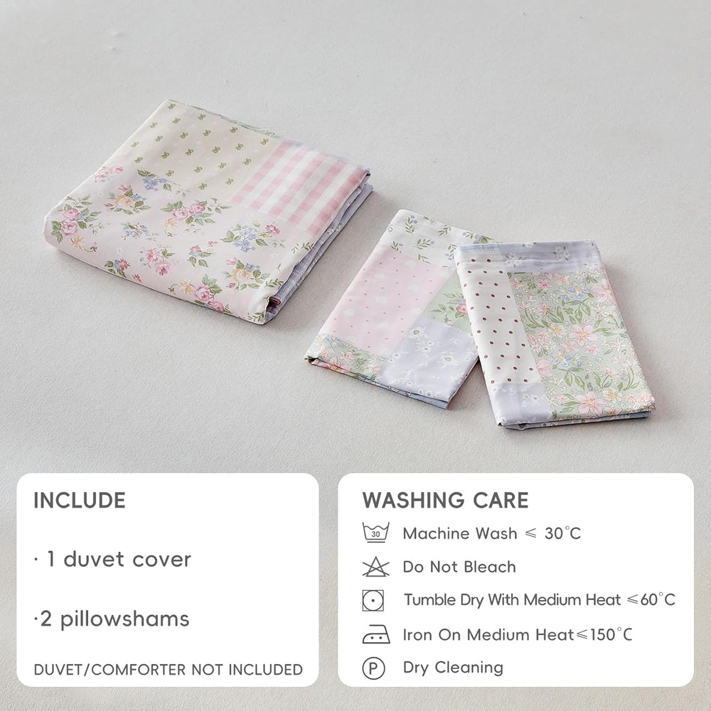 Joyreap 3pcs Twin Size Cotton Duvet Cover Set for Girls, Colorful Flowers Gri...