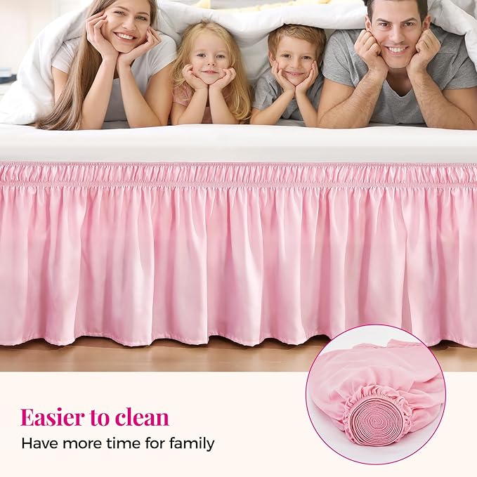 RIMELA Bed Skirt Full Size Dusty Pink 15 Inch Drop, Wrap Around Elastic Bedskirt - Image 5