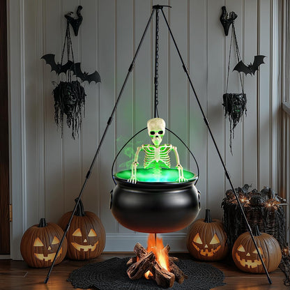 Halloween Decorations Outdoor Witch Cauldron Tripod with Fog Maker & Skull