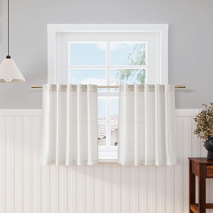 Cream Linen Kitchen Curtains 30 Inches Long 2 Panels Back Tab Rod Pocket by Nanspring