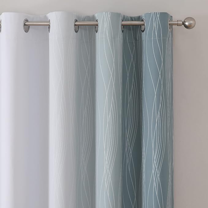 Estelar Textiler Stone Blue and Greyish White Blackout Curtains 96 Inches Long - Image 4