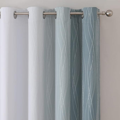 Estelar Textiler Stone Blue and Greyish White Blackout Curtains 96 Inches Long - Image 4