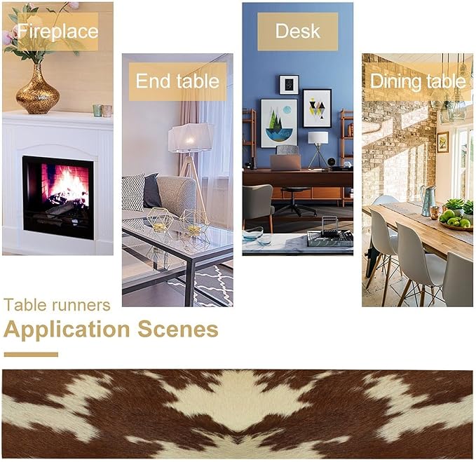 Cow Print Table Runner Retro Brown White Cow Fur Animal Fur Skin Farmhouse - Image 5