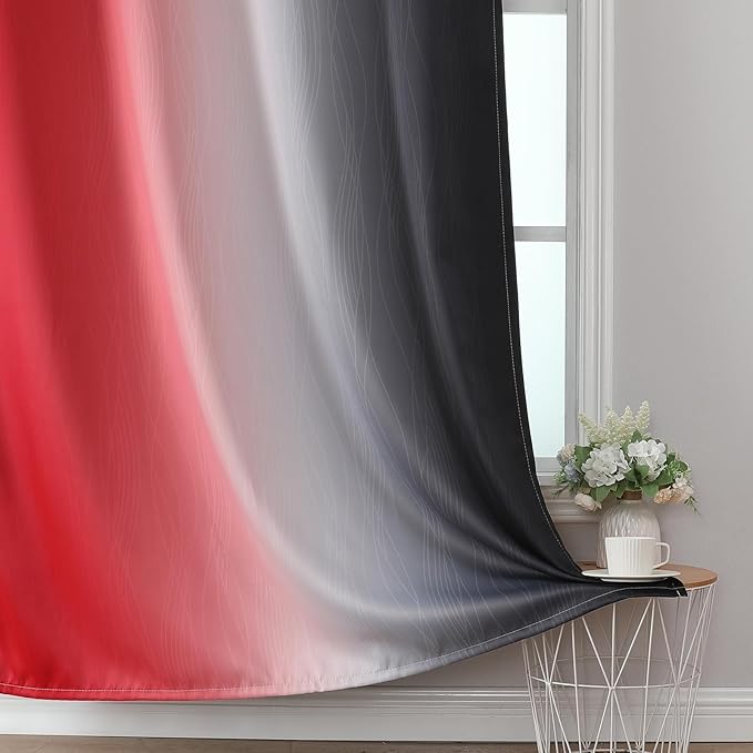 Ombre Red and Black Curtains 96 Inches Long, Total Blackout Curtains - Image 6