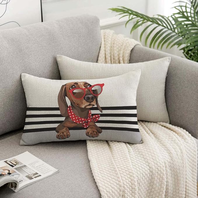 TKS MITLAN Brown Dachshund Dog Pillow Covers 12 x 20 Inch Red Sunglasses and - Image 7