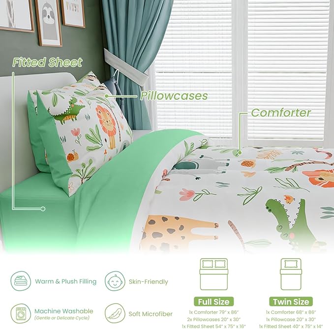 Jungle Animal Kids Bedding Set for Boys Girls, Ultra Soft Microfiber Comforter - Image 6